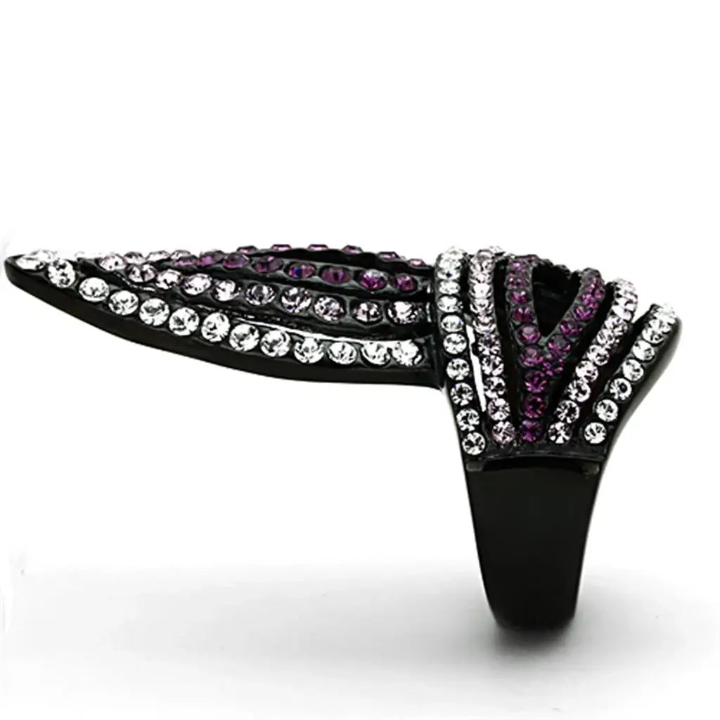 TK1293 - IP Black(Ion Plating) Stainless Steel Ring with Top Grade Crystal in Multi Color - Alamode - Flyclothing LLC