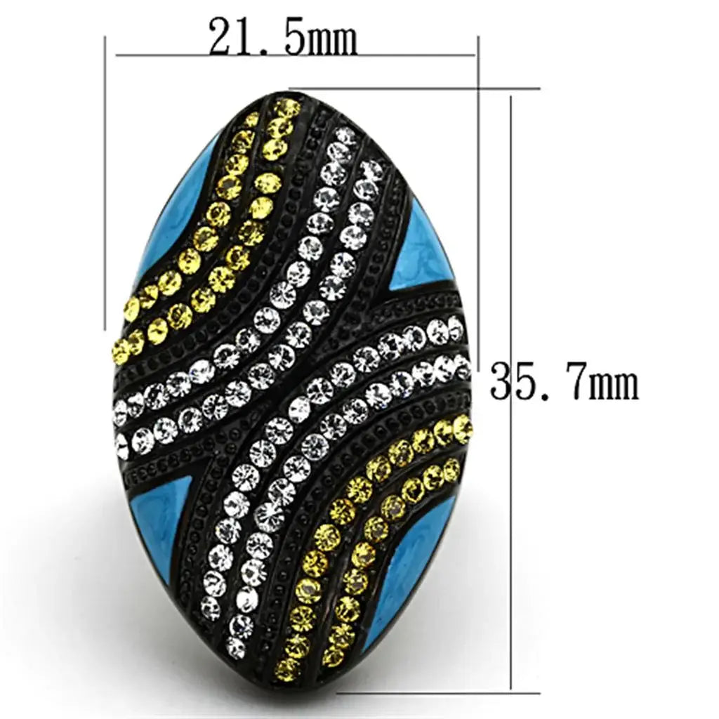TK1294 - IP Black(Ion Plating) Stainless Steel Ring with Top Grade Crystal in Citrine Yellow - Alamode - Flyclothing LLC