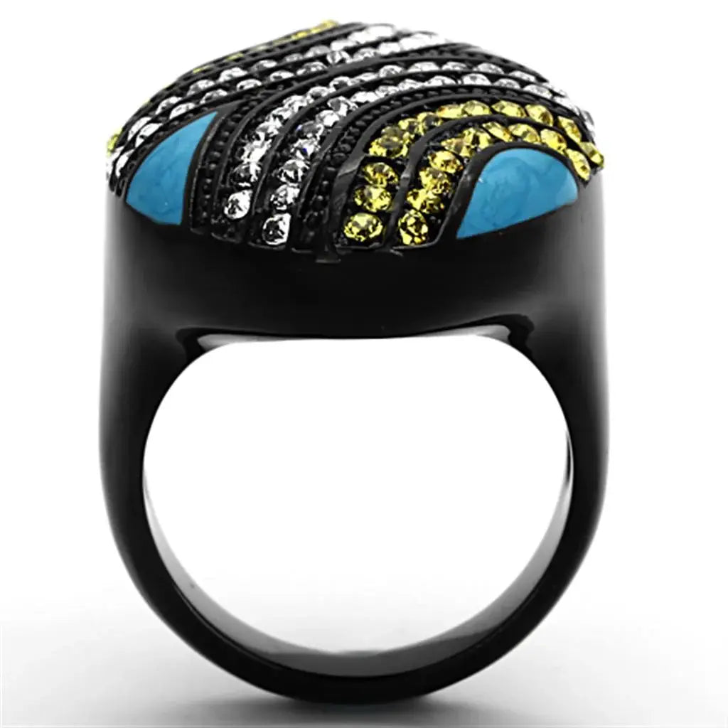 TK1294 - IP Black(Ion Plating) Stainless Steel Ring with Top Grade Crystal in Citrine Yellow - Alamode - Flyclothing LLC
