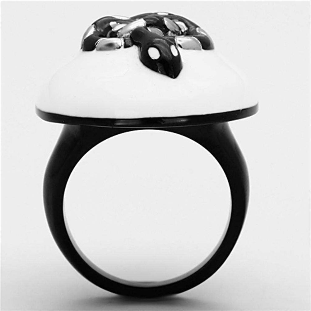 TK1295 - Two-Tone IP Black Stainless Steel Ring with Epoxy in White - Alamode - Flyclothing LLC