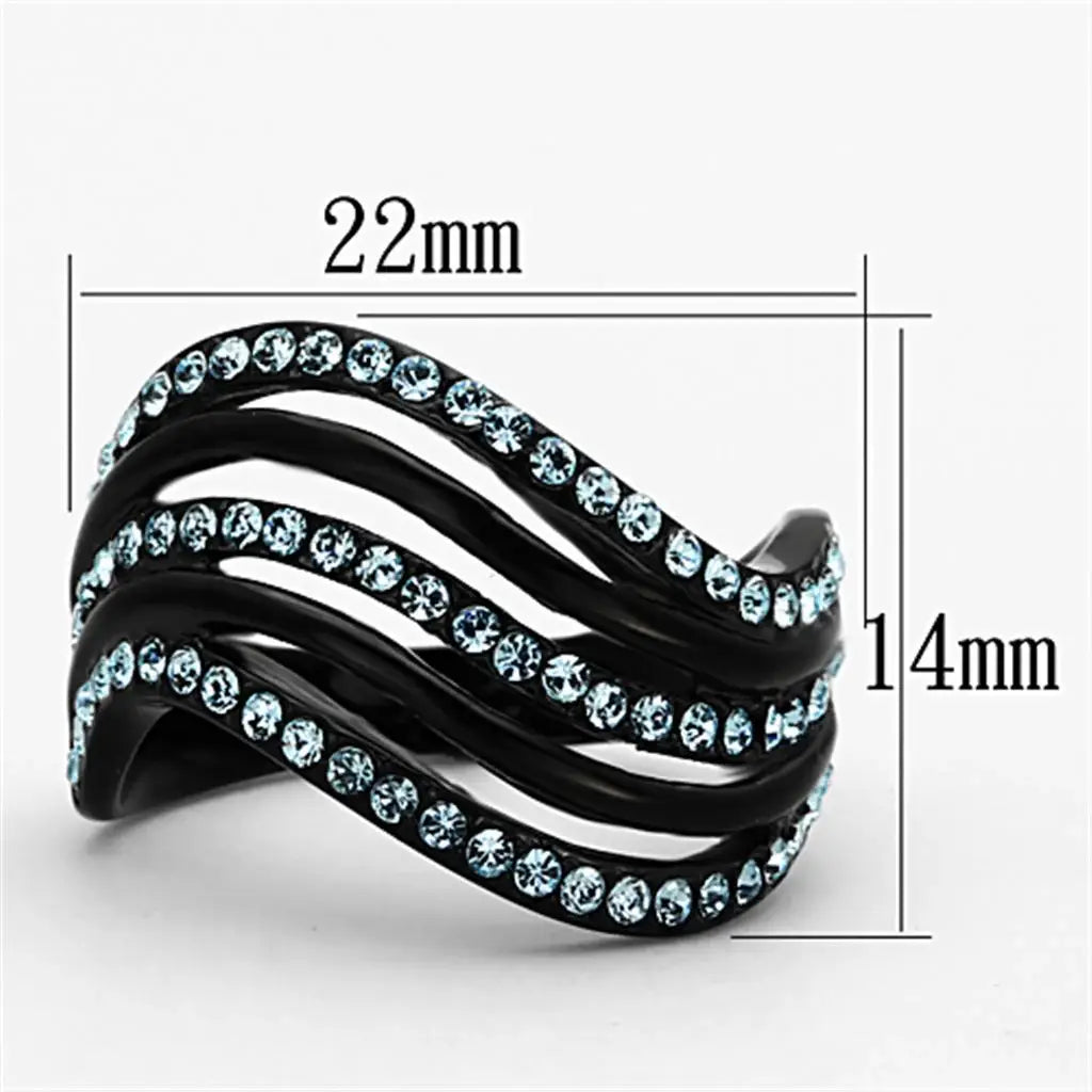 TK1297 - IP Black(Ion Plating) Stainless Steel Ring with Top Grade Crystal in Sea Blue - Alamode - Flyclothing LLC