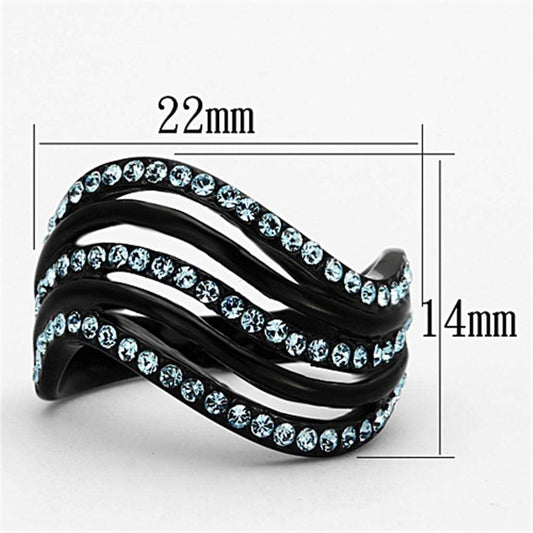 TK1297 - IP Black(Ion Plating) Stainless Steel Ring with Top Grade Crystal in Sea Blue - Alamode - Flyclothing LLC