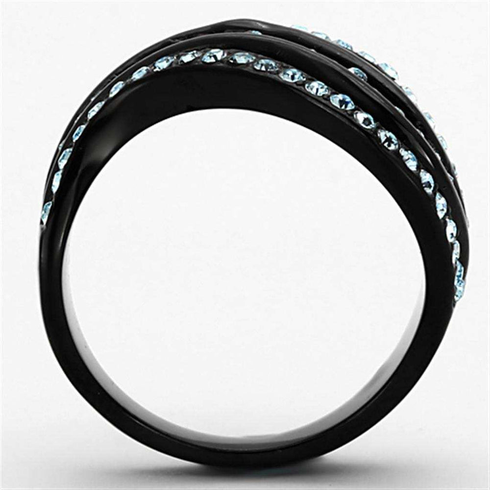 TK1297 - IP Black(Ion Plating) Stainless Steel Ring with Top Grade Crystal in Sea Blue - Alamode - Flyclothing LLC
