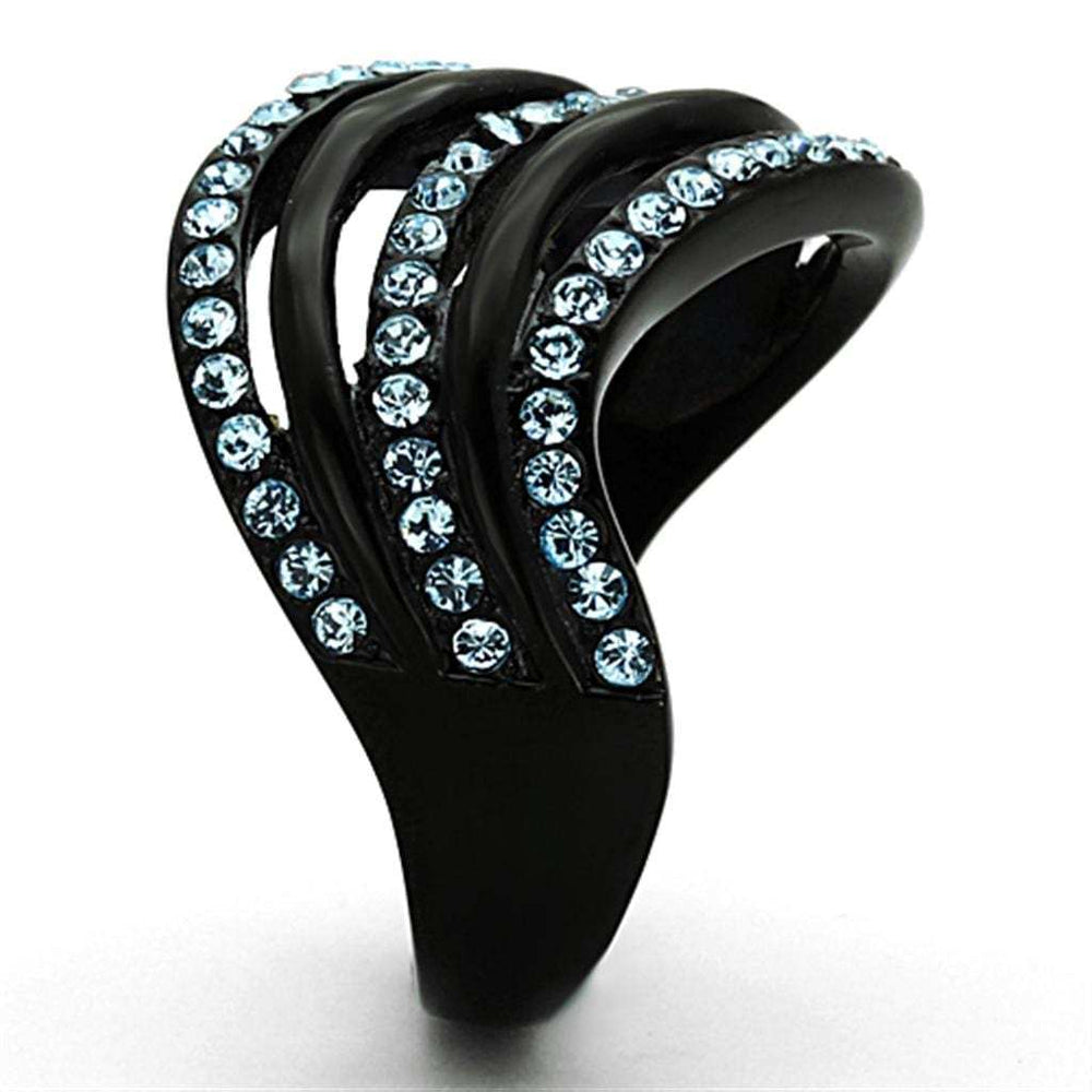 TK1297 - IP Black(Ion Plating) Stainless Steel Ring with Top Grade Crystal in Sea Blue - Alamode - Flyclothing LLC