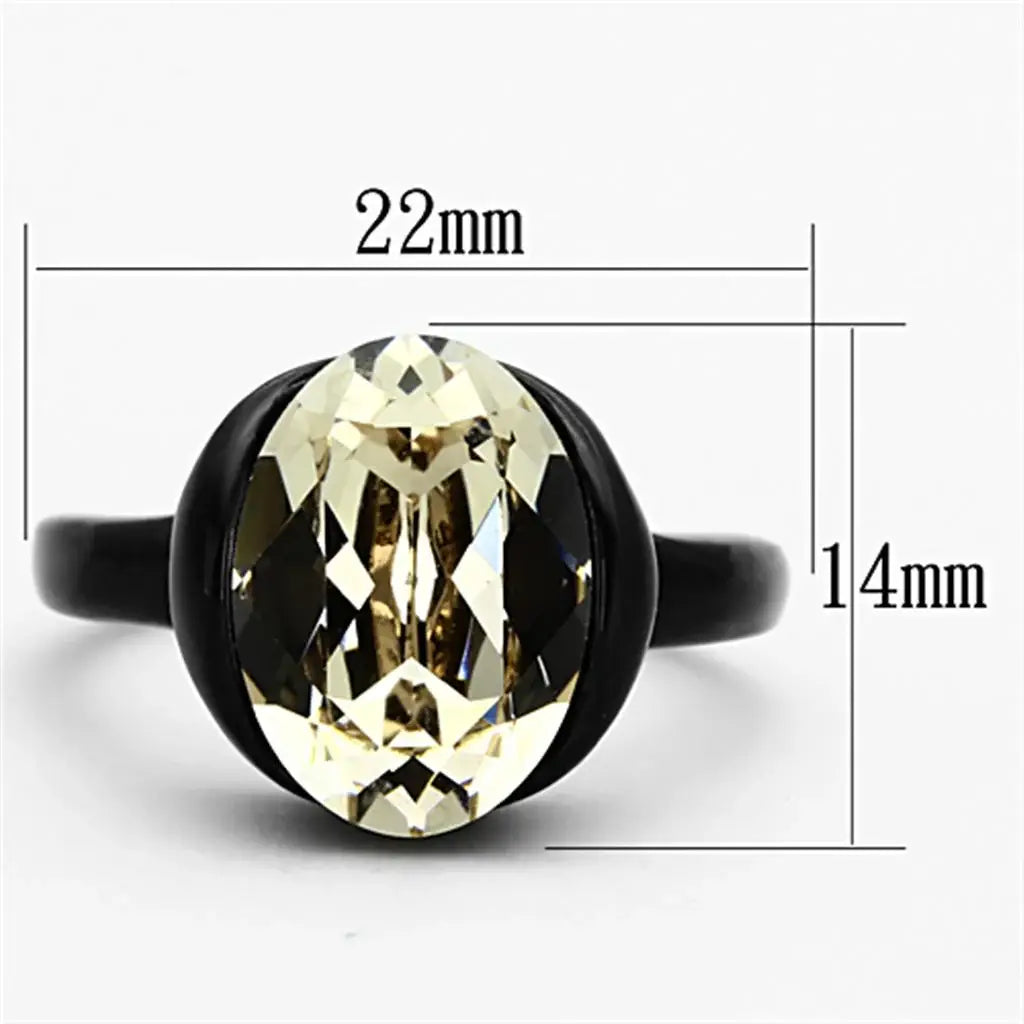 TK1298 - IP Black(Ion Plating) Stainless Steel Ring with Top Grade Crystal in Light Smoked - Alamode - Flyclothing LLC