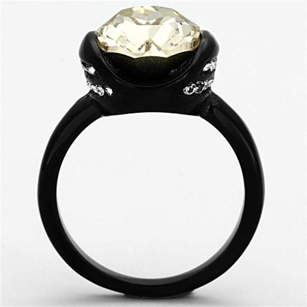 TK1298 - IP Black(Ion Plating) Stainless Steel Ring with Top Grade Crystal in Light Smoked - Alamode - Flyclothing LLC