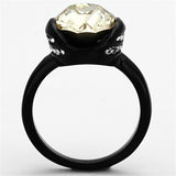 TK1298 - IP Black(Ion Plating) Stainless Steel Ring with Top Grade Crystal  in Light Smoked - Alamode