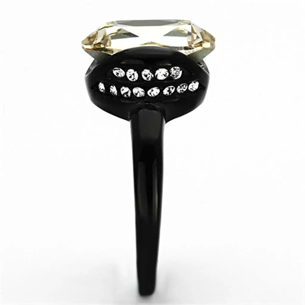 TK1298 - IP Black(Ion Plating) Stainless Steel Ring with Top Grade Crystal in Light Smoked - Alamode - Flyclothing LLC
