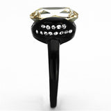 TK1298 - IP Black(Ion Plating) Stainless Steel Ring with Top Grade Crystal  in Light Smoked - Alamode