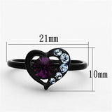 TK1300 - IP Black(Ion Plating) Stainless Steel Ring with Top Grade Crystal  in Amethyst - Alamode