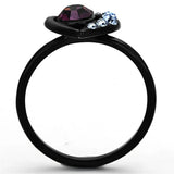 TK1300 - IP Black(Ion Plating) Stainless Steel Ring with Top Grade Crystal in Amethyst - Alamode - Flyclothing LLC