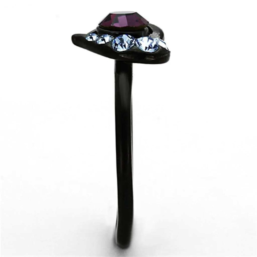 TK1300 - IP Black(Ion Plating) Stainless Steel Ring with Top Grade Crystal in Amethyst - Alamode - Flyclothing LLC