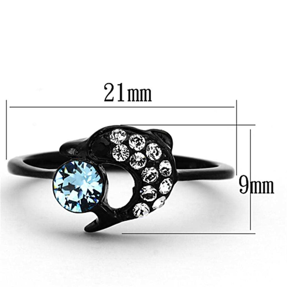 TK1302 - IP Black(Ion Plating) Stainless Steel Ring with Top Grade Crystal in Sea Blue - Alamode - Flyclothing LLC