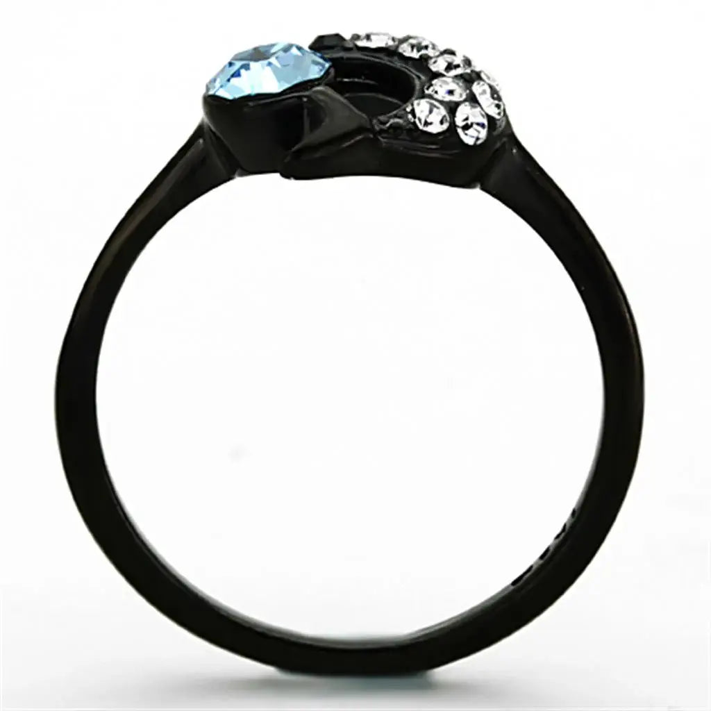 TK1302 - IP Black(Ion Plating) Stainless Steel Ring with Top Grade Crystal in Sea Blue - Alamode - Flyclothing LLC