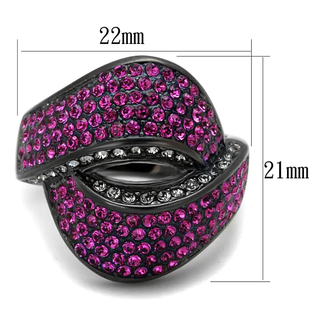 TK1303LJ - IP Light Black (IP Gun) Stainless Steel Ring with Top Grade Crystal in Light Peach - Alamode - Flyclothing LLC