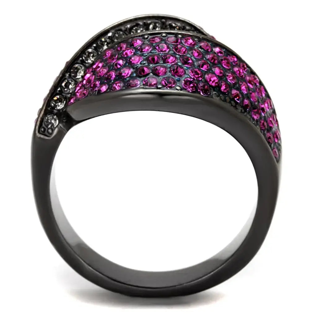 TK1303LJ - IP Light Black (IP Gun) Stainless Steel Ring with Top Grade Crystal in Light Peach - Alamode - Flyclothing LLC