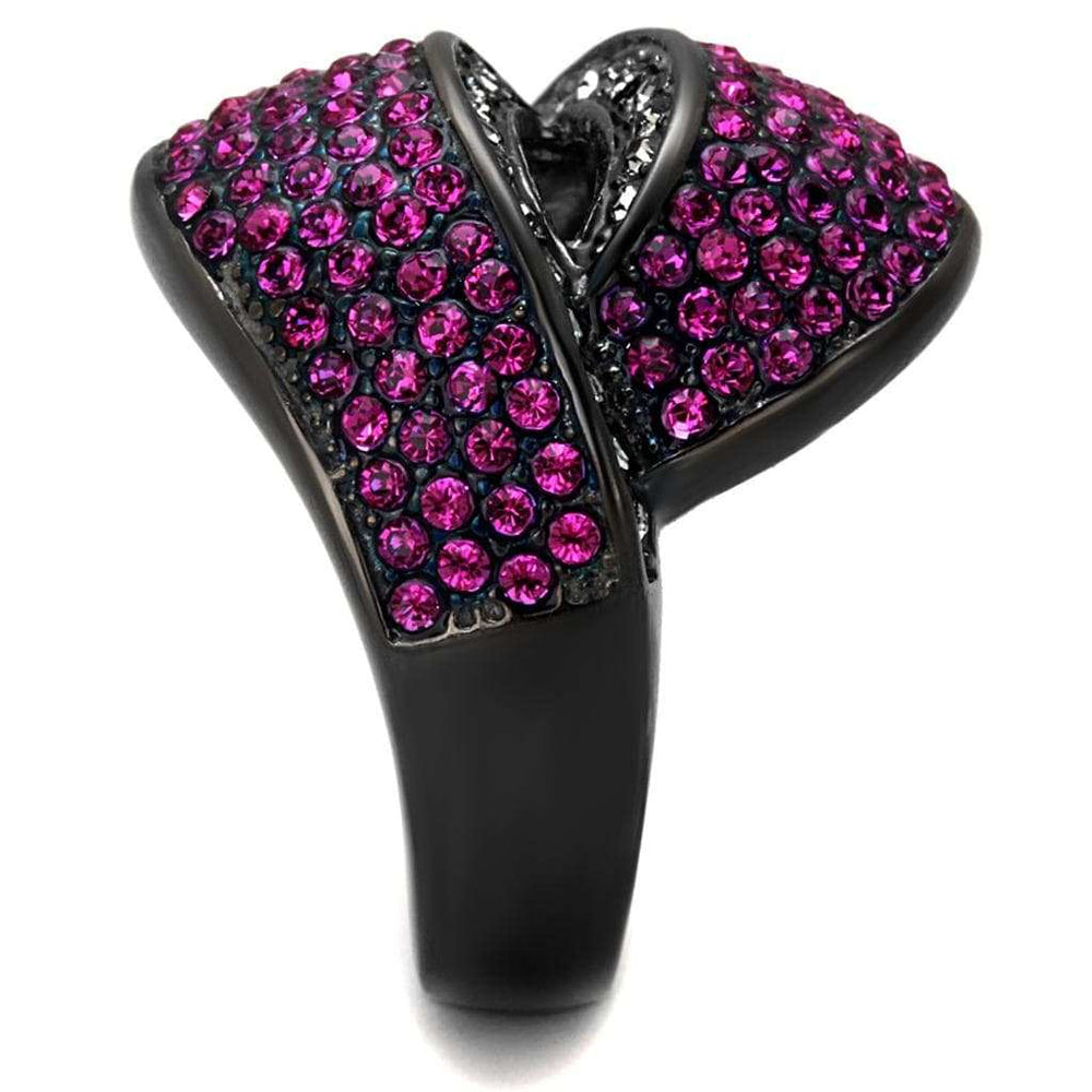 TK1303LJ - IP Light Black (IP Gun) Stainless Steel Ring with Top Grade Crystal in Light Peach - Alamode - Flyclothing LLC