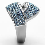 TK1303 - High polished (no plating) Stainless Steel Ring with Top Grade Crystal  in Sea Blue - Alamode