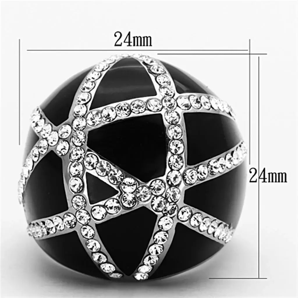 TK1306 - High polished (no plating) Stainless Steel Ring with Top Grade Crystal in Clear - Alamode - Flyclothing LLC