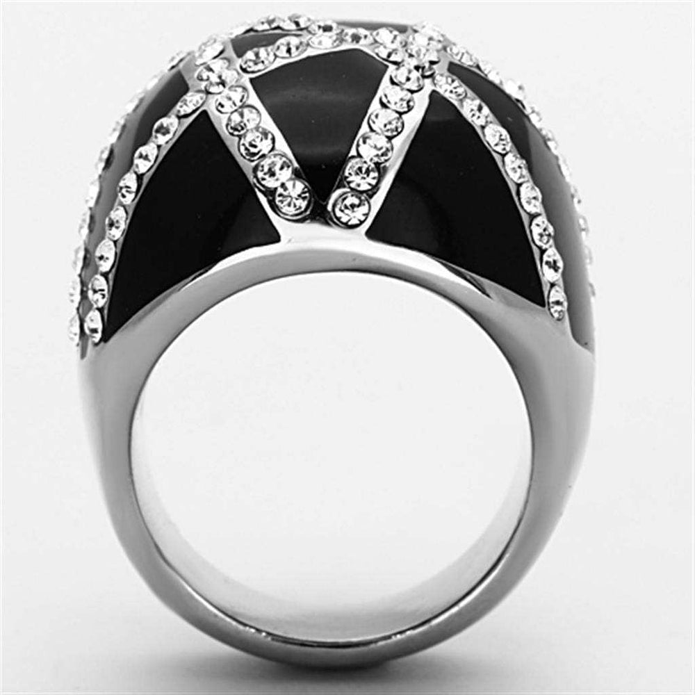 TK1306 - High polished (no plating) Stainless Steel Ring with Top Grade Crystal in Clear - Alamode - Flyclothing LLC
