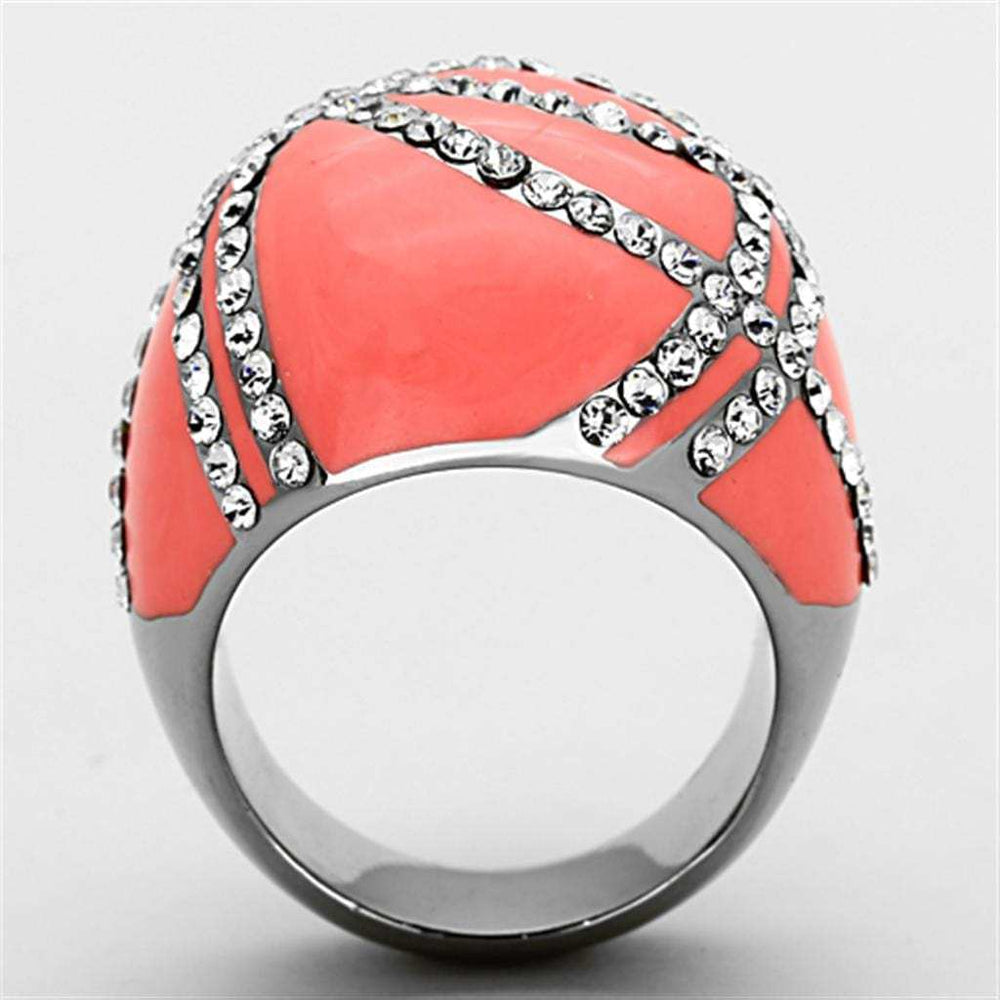 TK1307 - High polished (no plating) Stainless Steel Ring with Top Grade Crystal in Clear - Alamode - Flyclothing LLC