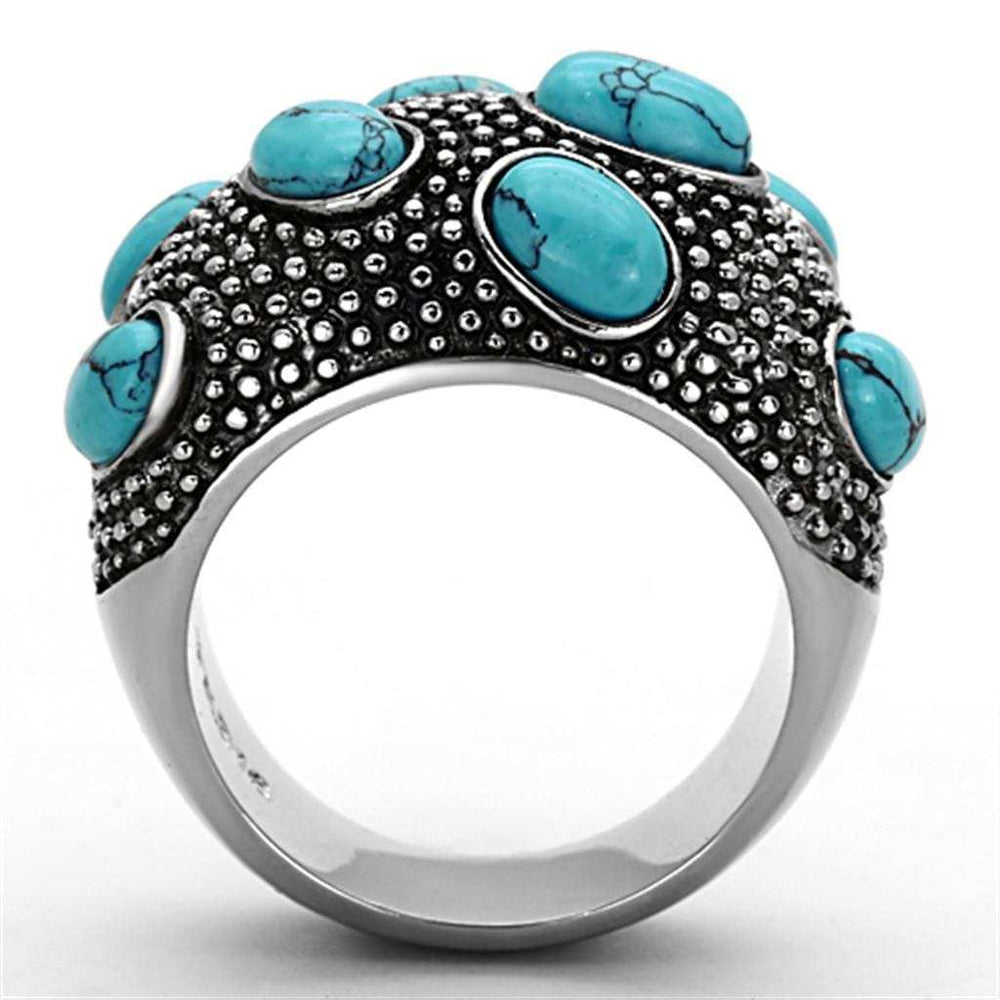 TK1308 - High polished (no plating) Stainless Steel Ring with Synthetic Turquoise in Sea Blue - Alamode - Flyclothing LLC
