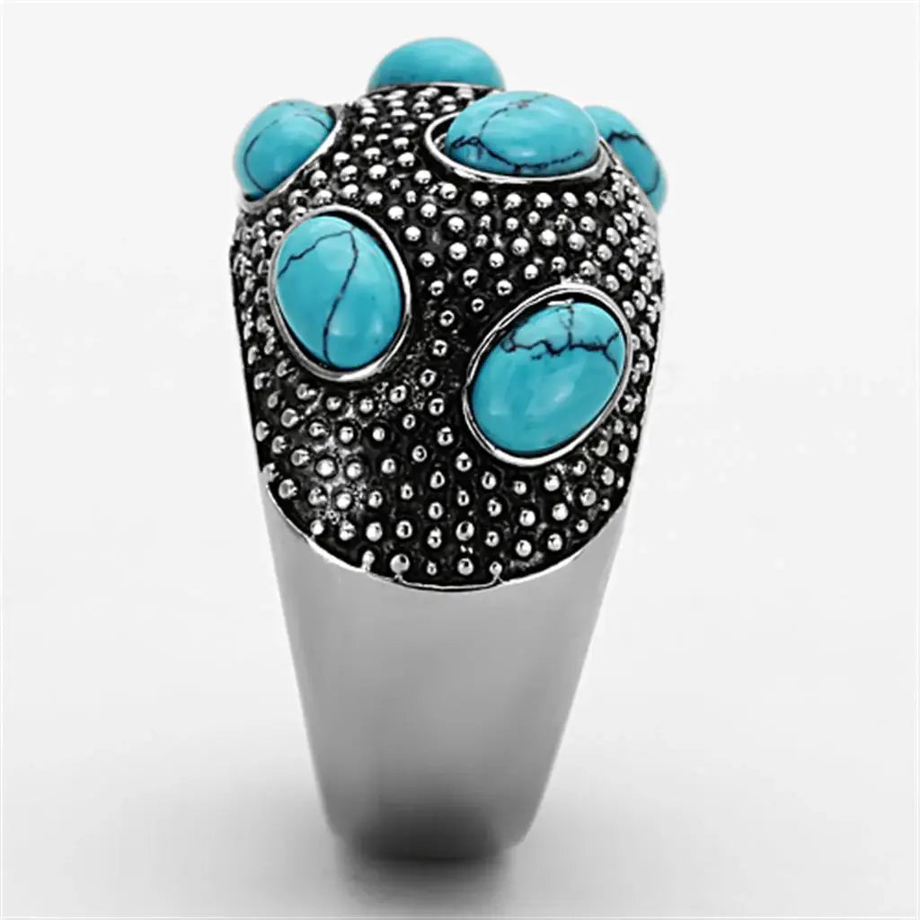 TK1308 - High polished (no plating) Stainless Steel Ring with Synthetic Turquoise in Sea Blue - Alamode - Flyclothing LLC