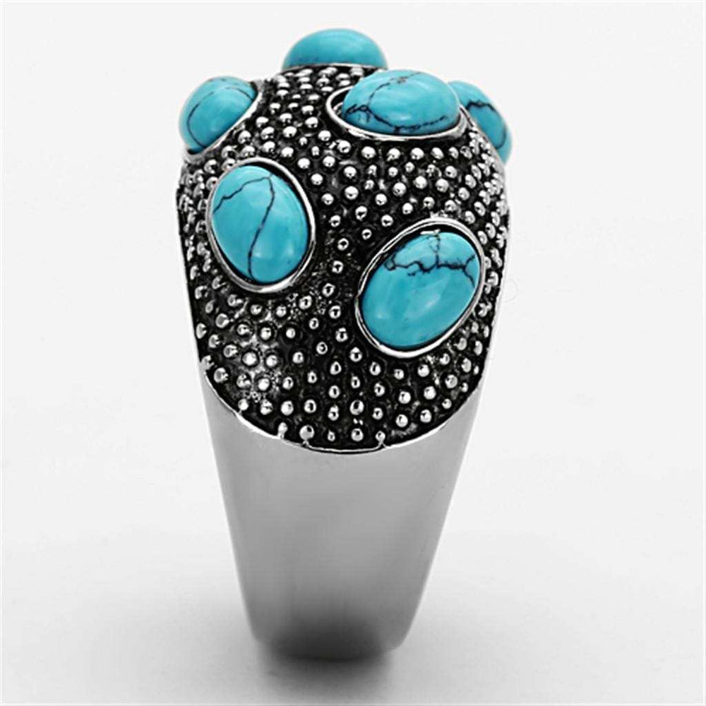 TK1308 - High polished (no plating) Stainless Steel Ring with Synthetic Turquoise in Sea Blue - Alamode - Flyclothing LLC