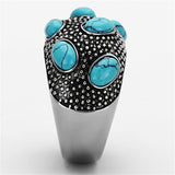TK1308 - High polished (no plating) Stainless Steel Ring with Synthetic Turquoise in Sea Blue - Alamode