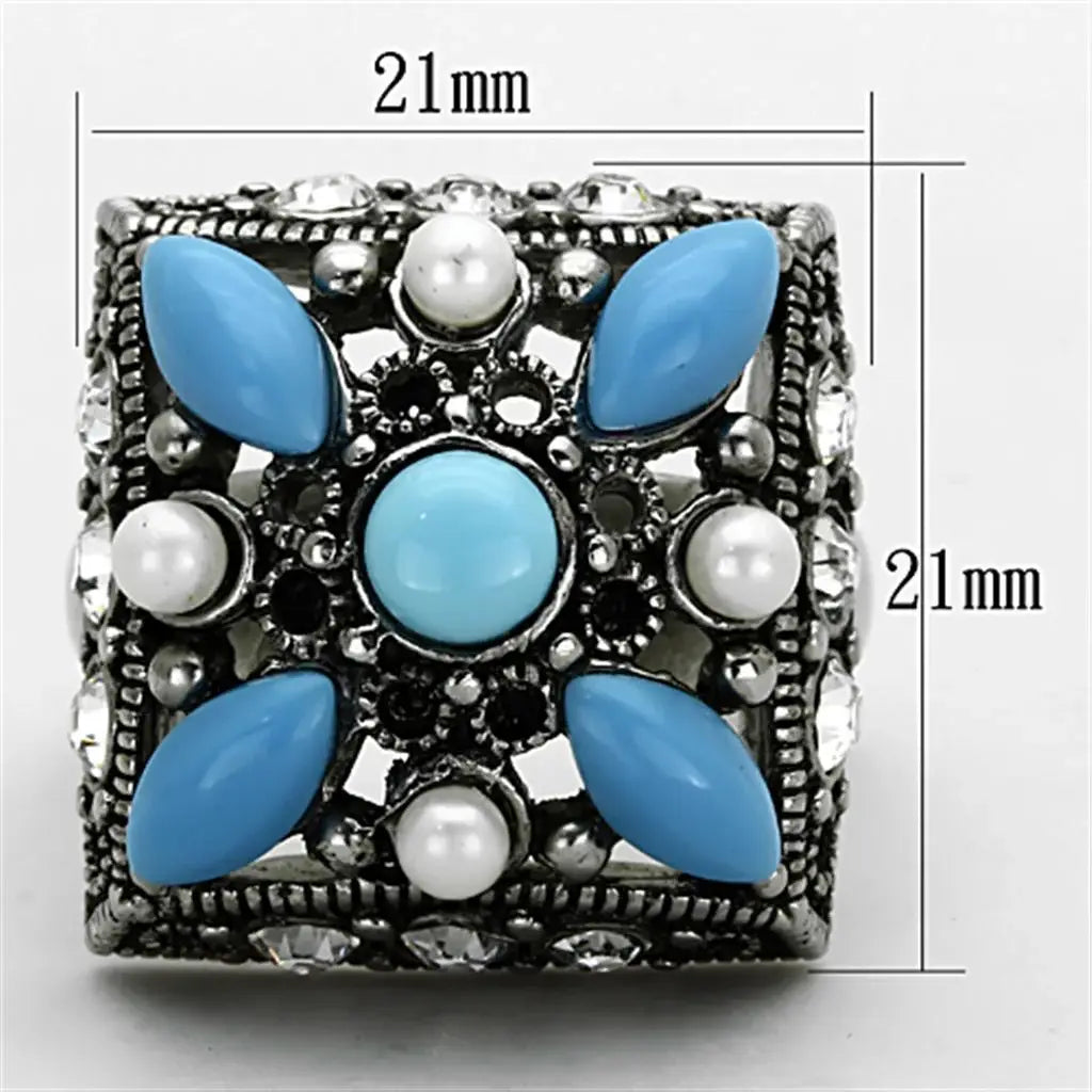 TK1309 - High polished (no plating) Stainless Steel Ring with Synthetic Turquoise in Sea Blue - Alamode - Flyclothing LLC