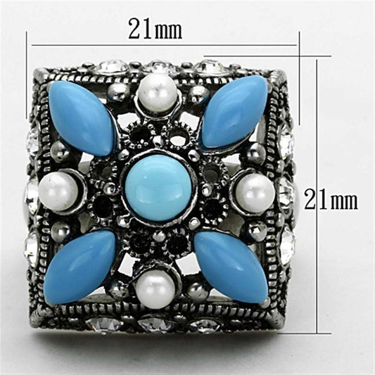 TK1309 - High polished (no plating) Stainless Steel Ring with Synthetic Turquoise in Sea Blue - Alamode - Flyclothing LLC