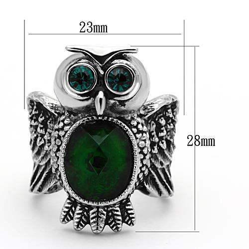 TK1312 - High polished (no plating) Stainless Steel Ring with Synthetic Synthetic Glass in Emerald - Alamode - Flyclothing LLC