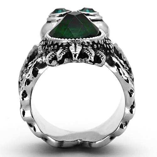 TK1312 - High polished (no plating) Stainless Steel Ring with Synthetic Synthetic Glass in Emerald - Alamode - Flyclothing LLC