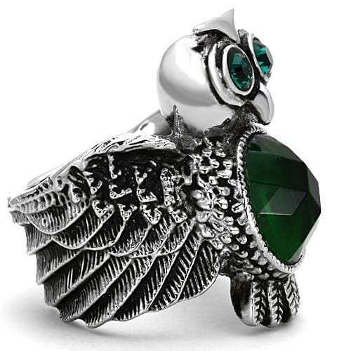 TK1312 - High polished (no plating) Stainless Steel Ring with Synthetic Synthetic Glass in Emerald - Alamode - Flyclothing LLC