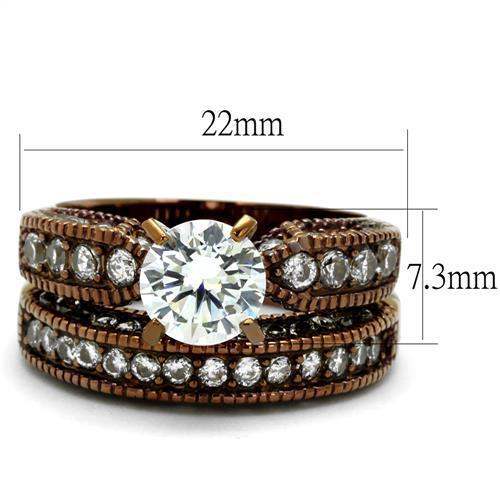 TK1318LC - IP Coffee light Stainless Steel Ring with AAA Grade CZ in Clear - Alamode - Flyclothing LLC