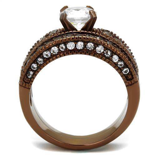 TK1318LC - IP Coffee light Stainless Steel Ring with AAA Grade CZ in Clear - Alamode - Flyclothing LLC