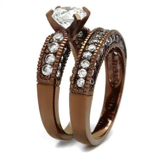 TK1318LC - IP Coffee light Stainless Steel Ring with AAA Grade CZ in Clear - Alamode - Flyclothing LLC