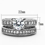 TK1318 - High polished (no plating) Stainless Steel Ring with AAA Grade CZ  in Clear - Alamode