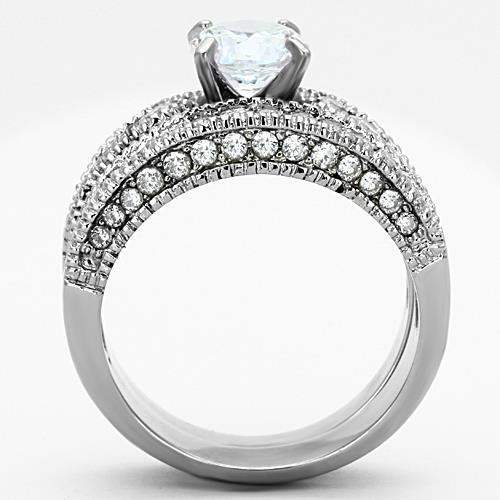 TK1318 - High polished (no plating) Stainless Steel Ring with AAA Grade CZ in Clear - Alamode - Flyclothing LLC