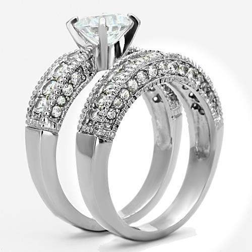 TK1318 - High polished (no plating) Stainless Steel Ring with AAA Grade CZ in Clear - Alamode - Flyclothing LLC