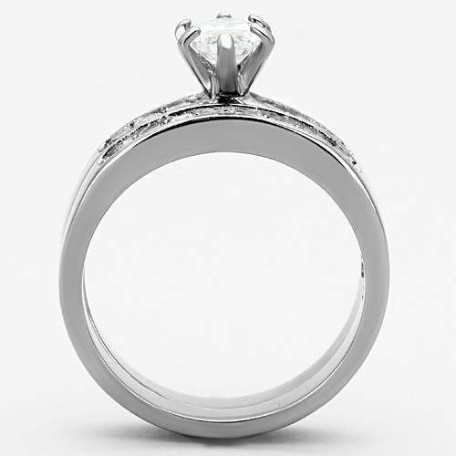 TK1319 - High polished (no plating) Stainless Steel Ring with AAA Grade CZ in Clear - Alamode - Flyclothing LLC
