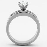 TK1319 - High polished (no plating) Stainless Steel Ring with AAA Grade CZ  in Clear