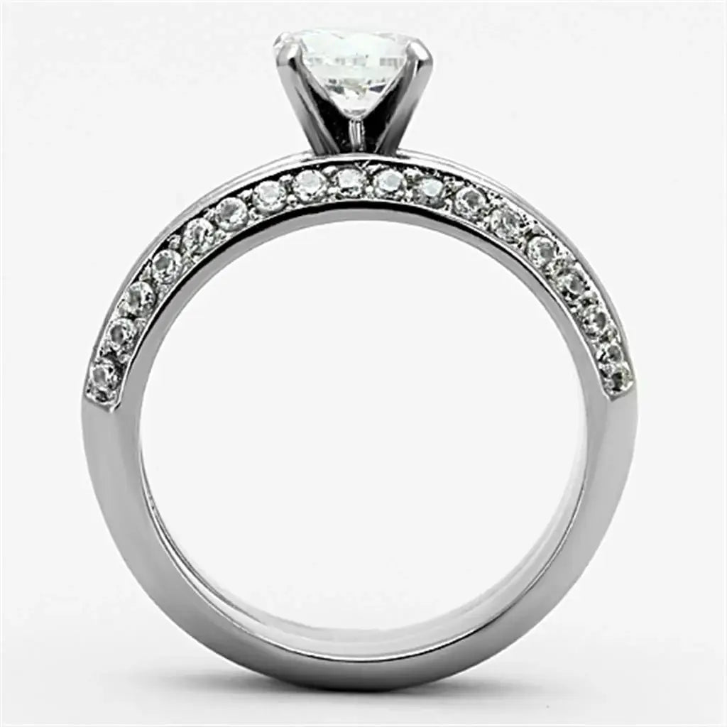 TK1320 - High polished (no plating) Stainless Steel Ring with AAA Grade CZ in Clear - Alamode - Flyclothing LLC