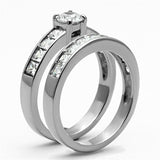 TK1321 - High polished (no plating) Stainless Steel Ring with AAA Grade CZ  in Clear - Alamode
