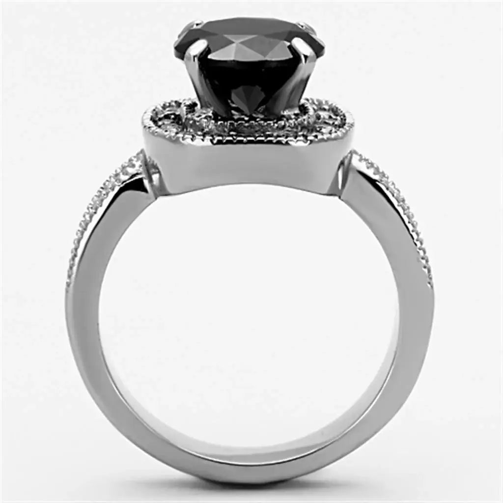 TK1322 - High polished (no plating) Stainless Steel Ring with AAA Grade CZ in Black Diamond - Alamode - Flyclothing LLC
