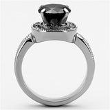 TK1322 - High polished (no plating) Stainless Steel Ring with AAA Grade CZ  in Black Diamond - Alamode