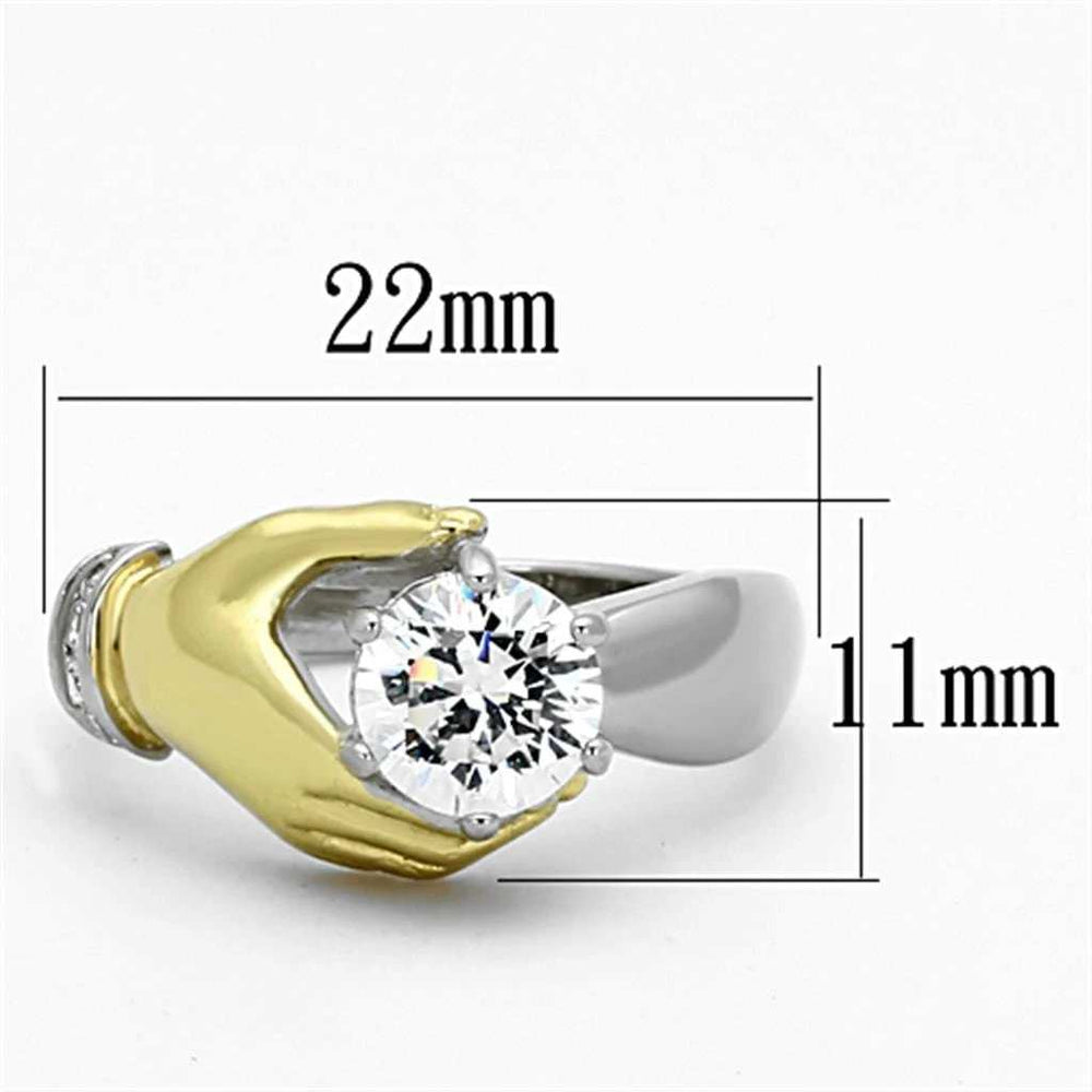 TK1324 - Two-Tone IP Gold (Ion Plating) Stainless Steel Ring with AAA Grade CZ in Clear - Alamode - Flyclothing LLC