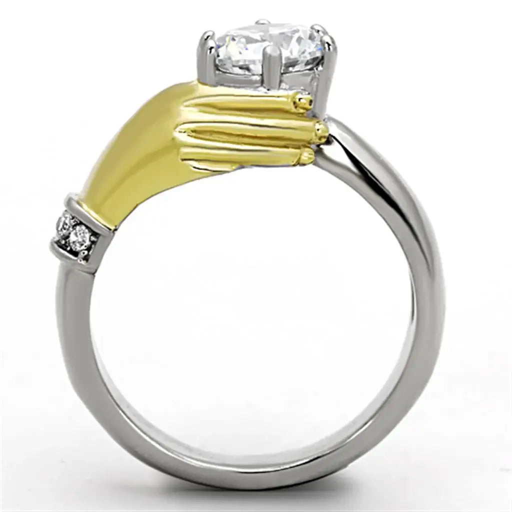 TK1324 - Two-Tone IP Gold (Ion Plating) Stainless Steel Ring with AAA Grade CZ in Clear - Alamode - Flyclothing LLC