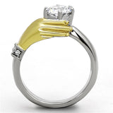 TK1324 - Two-Tone IP Gold (Ion Plating) Stainless Steel Ring with AAA Grade CZ  in Clear - Alamode