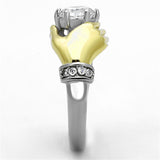 TK1324 - Two-Tone IP Gold (Ion Plating) Stainless Steel Ring with AAA Grade CZ  in Clear - Alamode